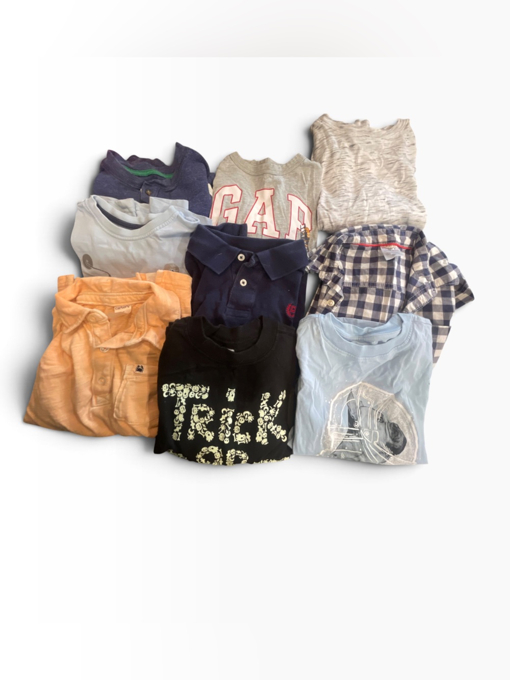 Lot of 9- Kids Mixed Boys Tops - Assorted Colors and Brands